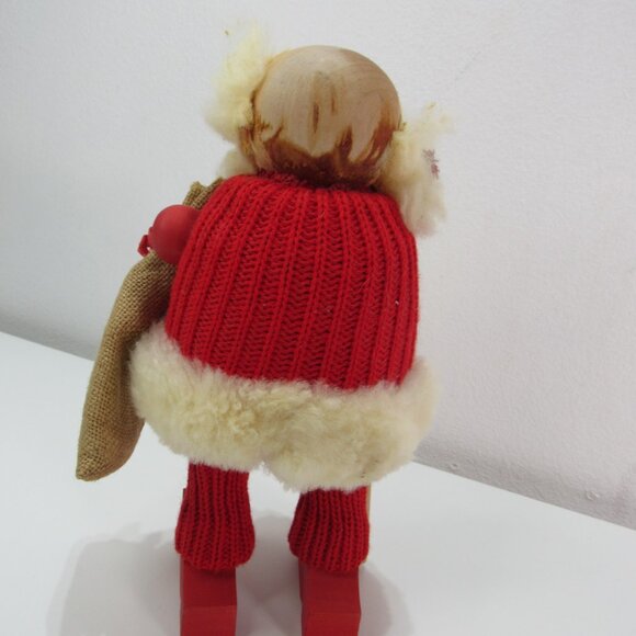 Vintage Handmade Sweden Wooden Santa Claus Christmas Figurine Knit Suit Ski 10'' - Picture 4 of 7